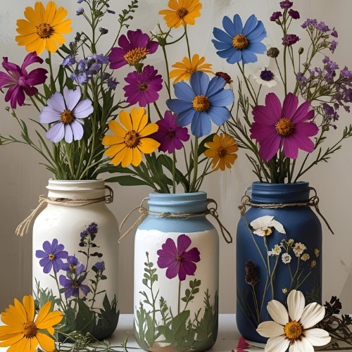 Painted Lanterns and pressed flowers
